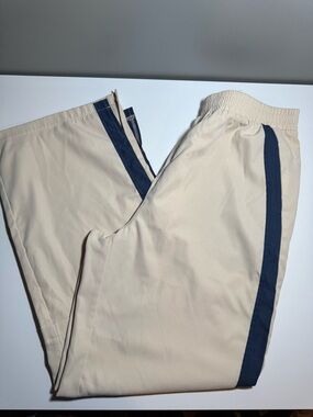 Men's Beige Track Pants with Navy Side Stripe